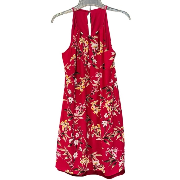 🌸 WHBM Womens S Red Floral Halter Dress Sleeveless Summer Party A-Line - Picture 1 of 4
